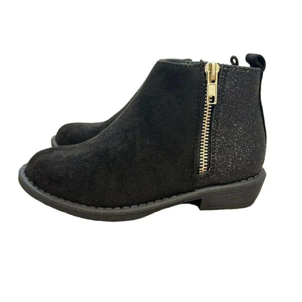 FABKIDS Girl's Glitter Low Cuban Heel Zip-Up Booties DB8 Black Size US: 12